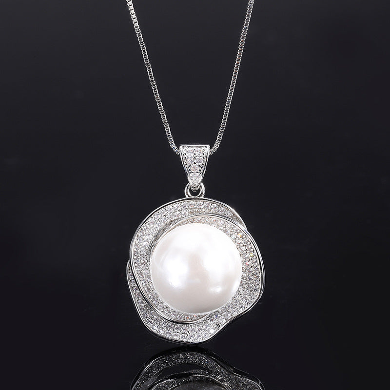 Ensemble de diamants géométriques roses en perles de coquille blanche, avec bague d'emballage indépendante, pendentif et ensemble de clous d'oreilles