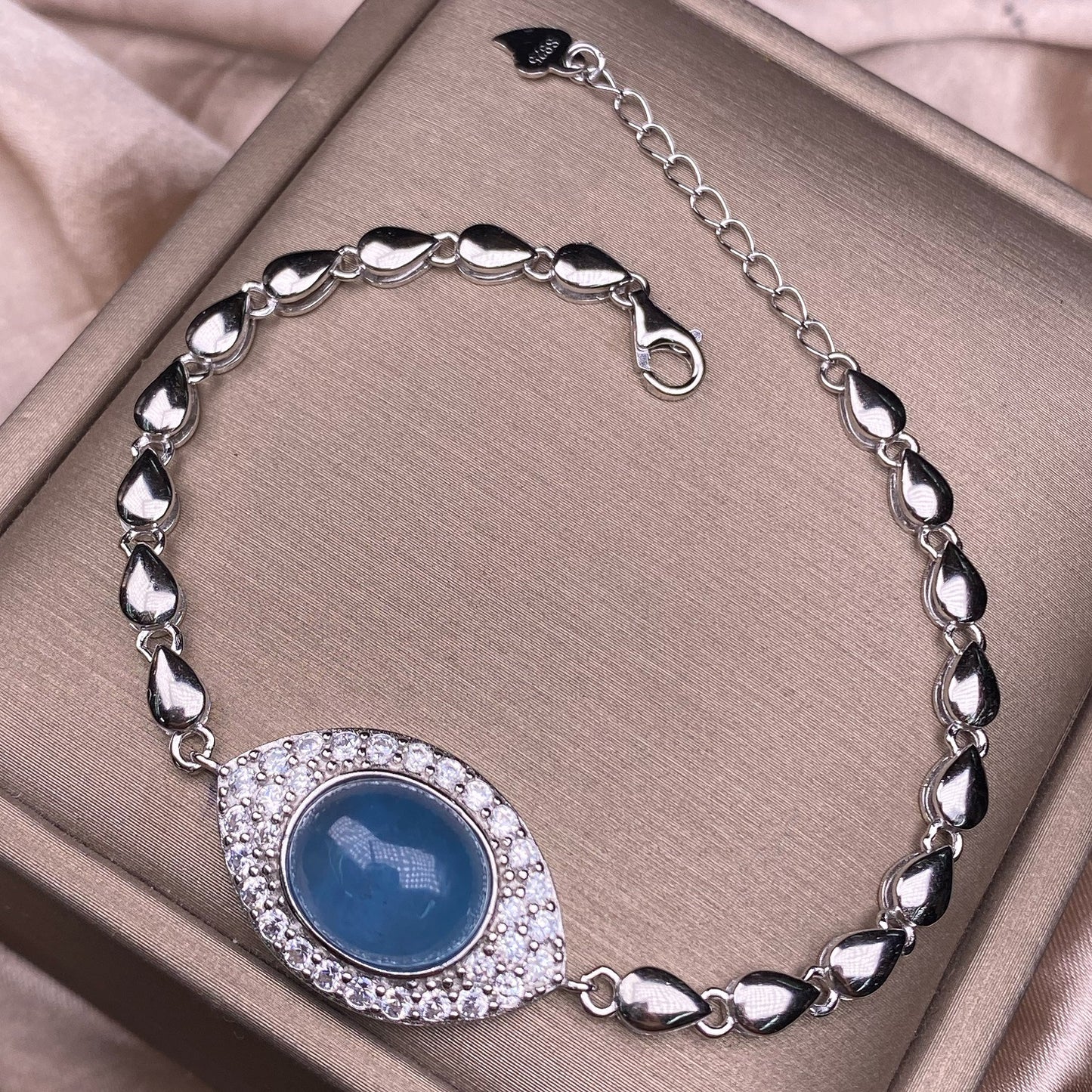 Pulsera de jaspe hetiano aguamarina S925 con incrustaciones de plata, delicada y versátil, joyería de mano OL de moda