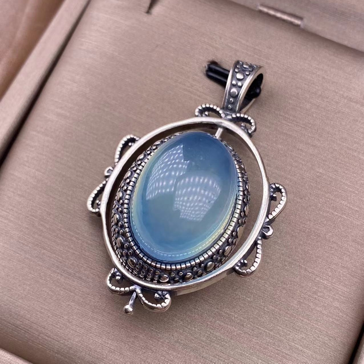 Aquamarine pendant s925 silver inlaid vintage distressed aquamarine accessory