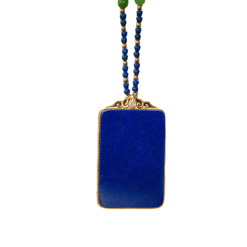 Chaîne de perles plaquée argent S925 incrustée de Lapis-lazuli naturel de marque Wushi