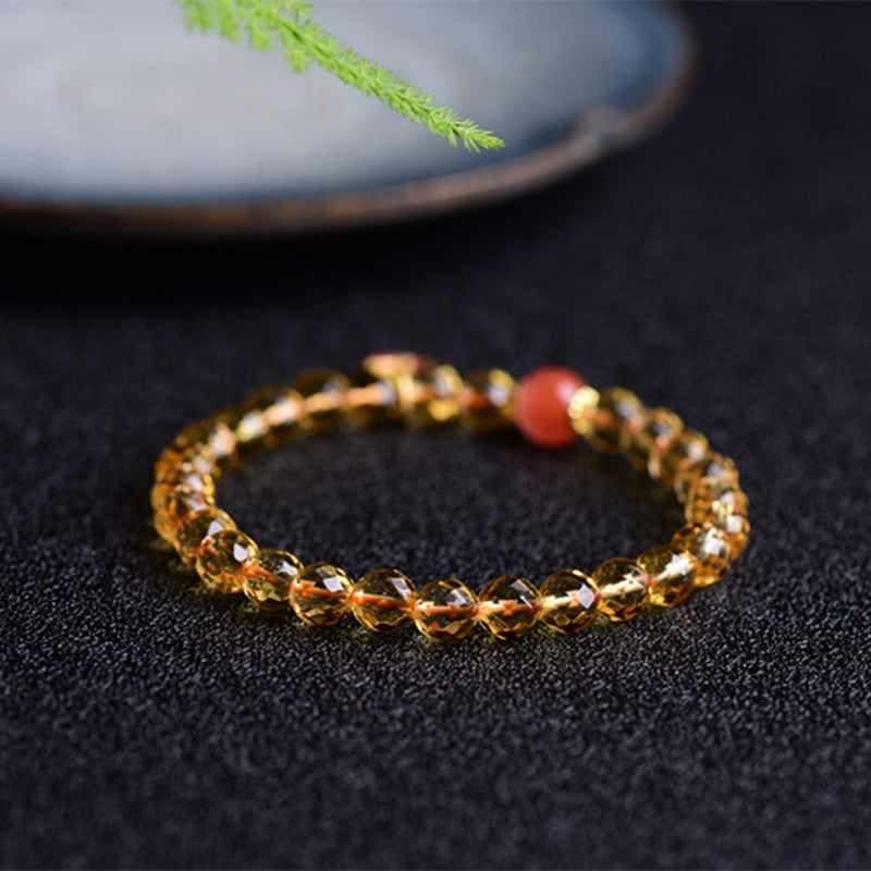 Natural yellow crystal single ring faceted bracelet paired with Zhaocai Nafu accessories