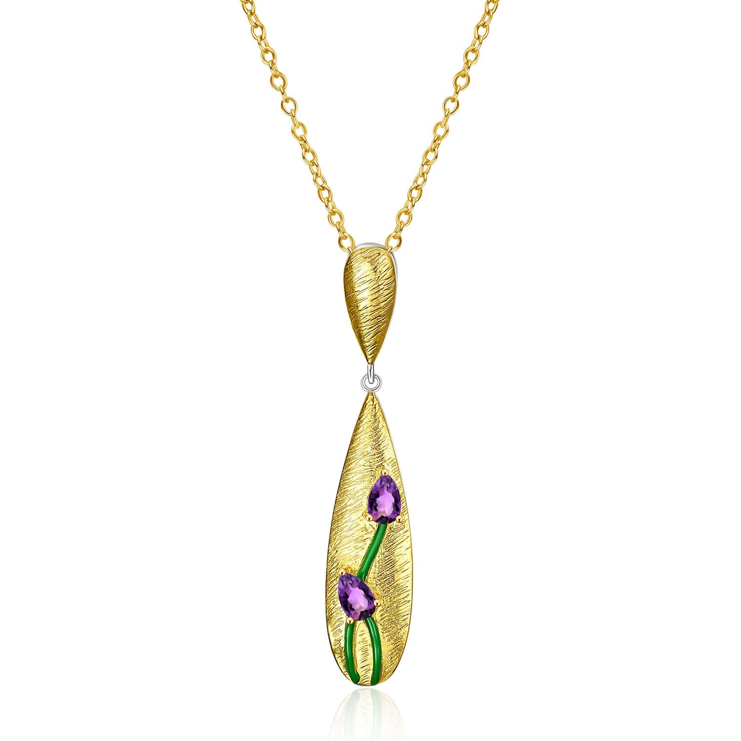 S925 silver plated K-gold inlaid amethyst necklace pendant