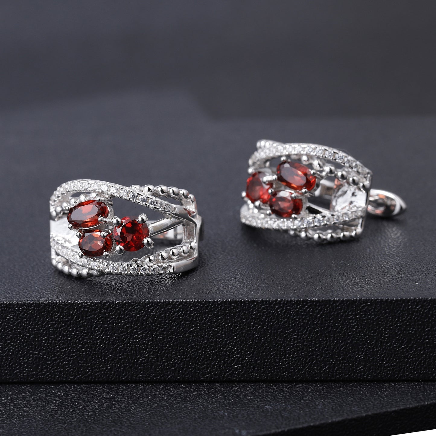 Natural Garnet Stud Earrings 925 Silver Set Gemstone Stud Earrings