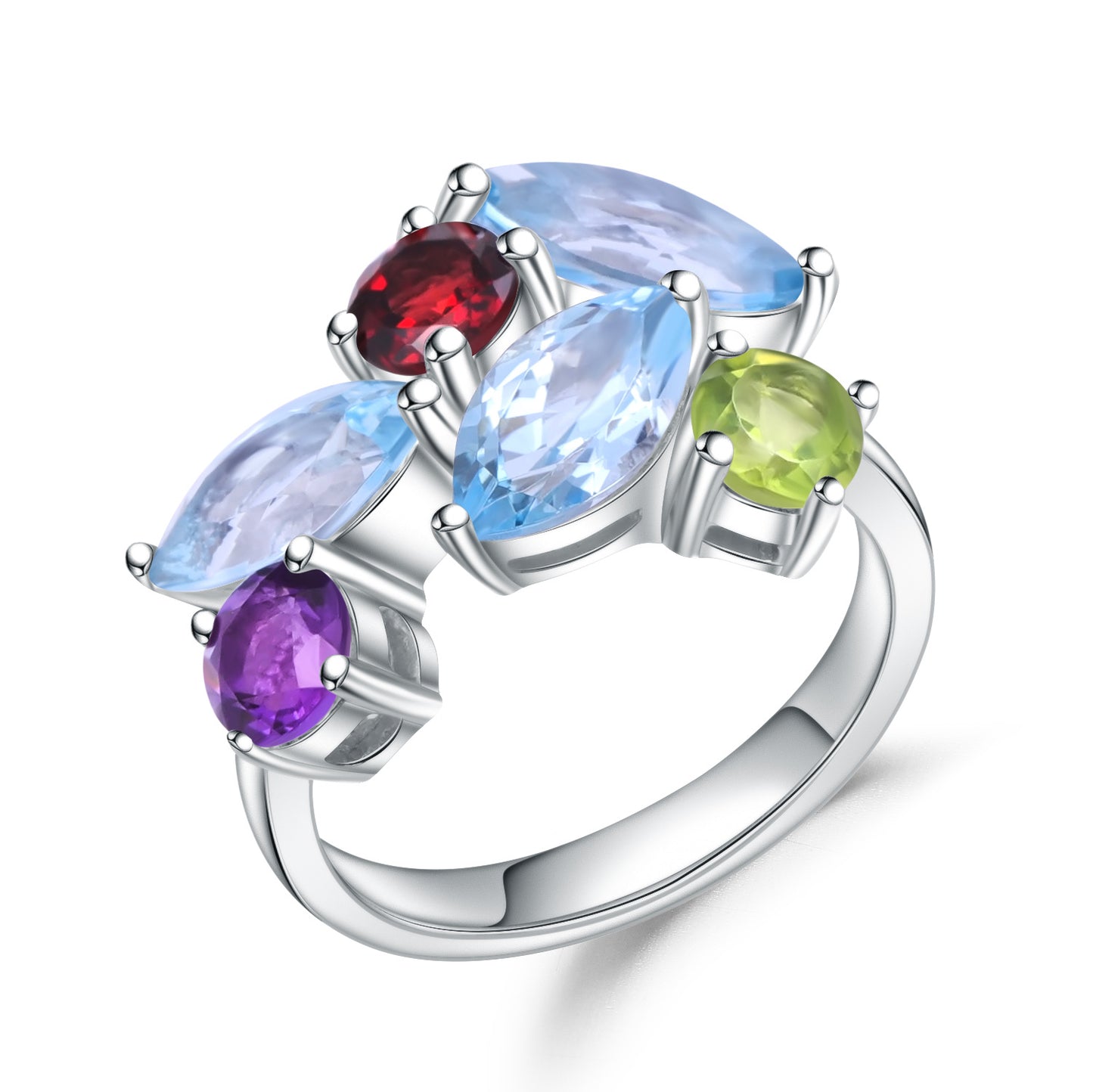 Anillo de piedras preciosas de colores engastado con piedra natural, anillo de cristal de plata s925 para mujer