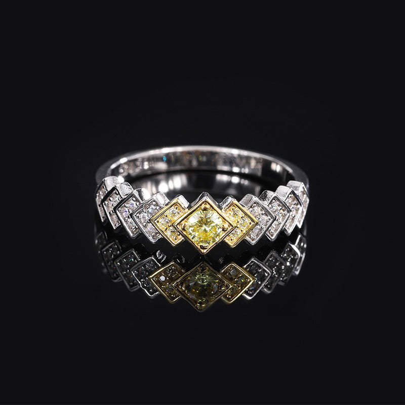 S925 all-over silver hot sale artificial yellow diamond set diamond row ring everyday ring