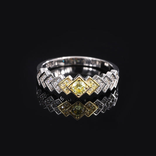 S925 all-over silver hot sale artificial yellow diamond set diamond row ring everyday ring