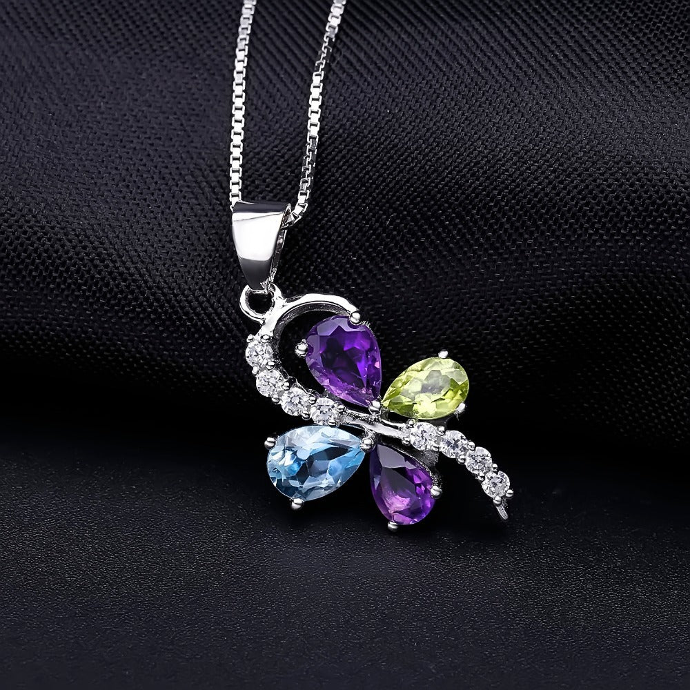 S925 sterling silver inlaid gemstone necklace with personalized and fashionable design, high-end natural color treasure necklace pendant