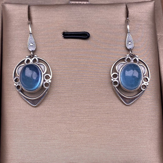 Aquamarine Moonstone Earrings S925 Silver Inlaid Vintage Silver Ear Hook