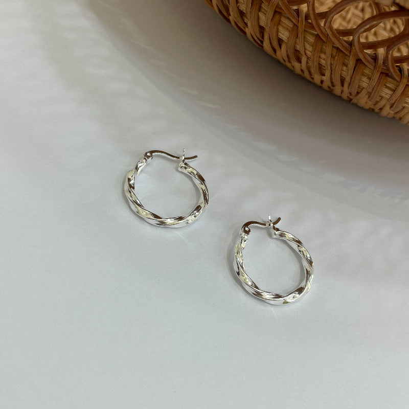 [DF]Pendientes de círculo en espiral para mujer - Estilo coreano geométrico vintage de moda - Plata de ley S925 - Nuevos puños para las orejas de moda minimalista