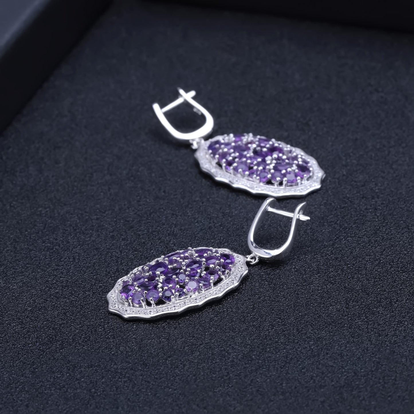 Boucles d'oreilles et boucles d'oreilles en améthyste naturelle, ensemble de boucles d'oreilles au trésor naturel coloré incrusté d'argent s925