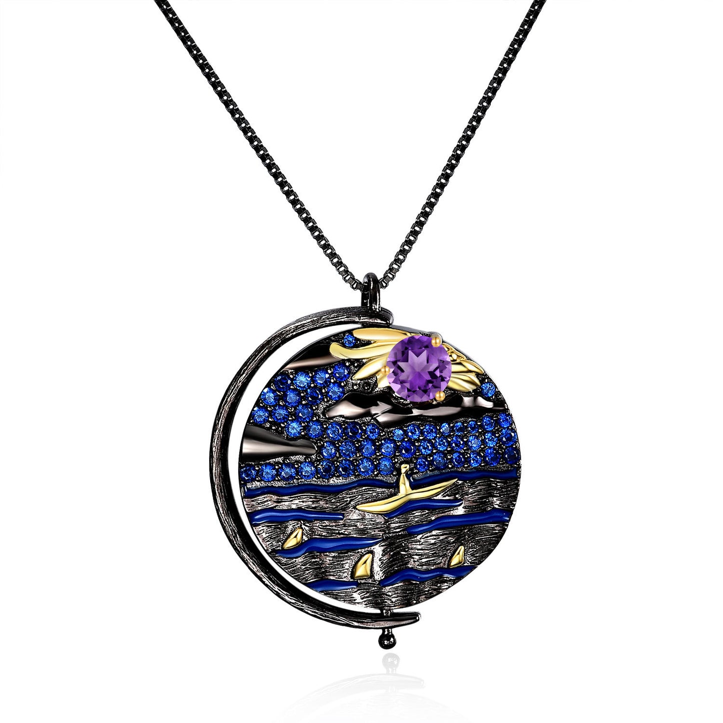 Collier de créateur de bijoux rétro en argent s925 avec pendentif coloré incrusté