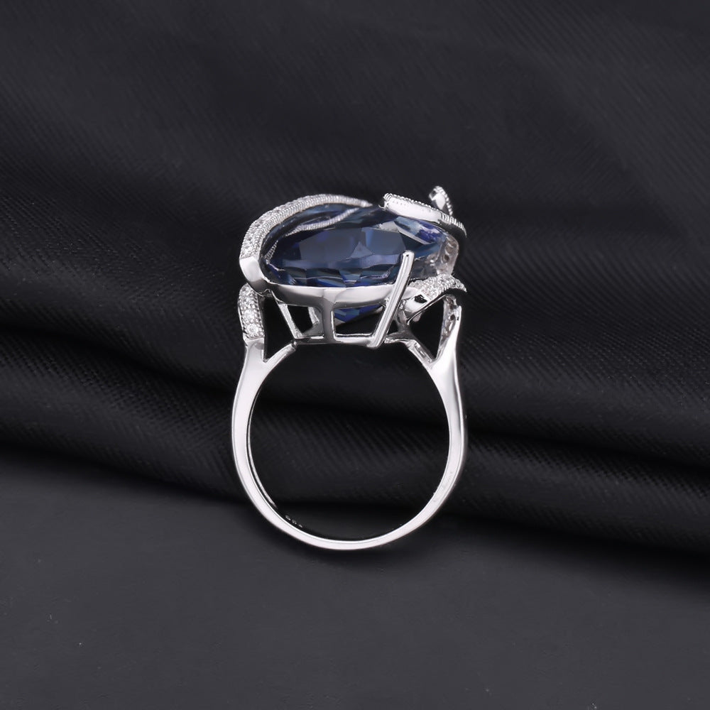 Anillo de gema azul violeta de lujo de alta calidad, anillo de cristal de color quilates en plata s925, explosiones en Europa y América.