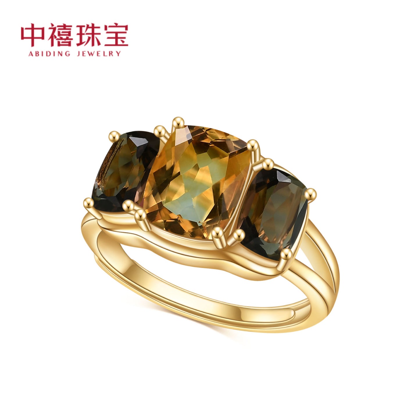 Natural Colored Gemstone Citrine Citrine Ring S925 Silver Plated 14K Gold Setting Gemstone Ring