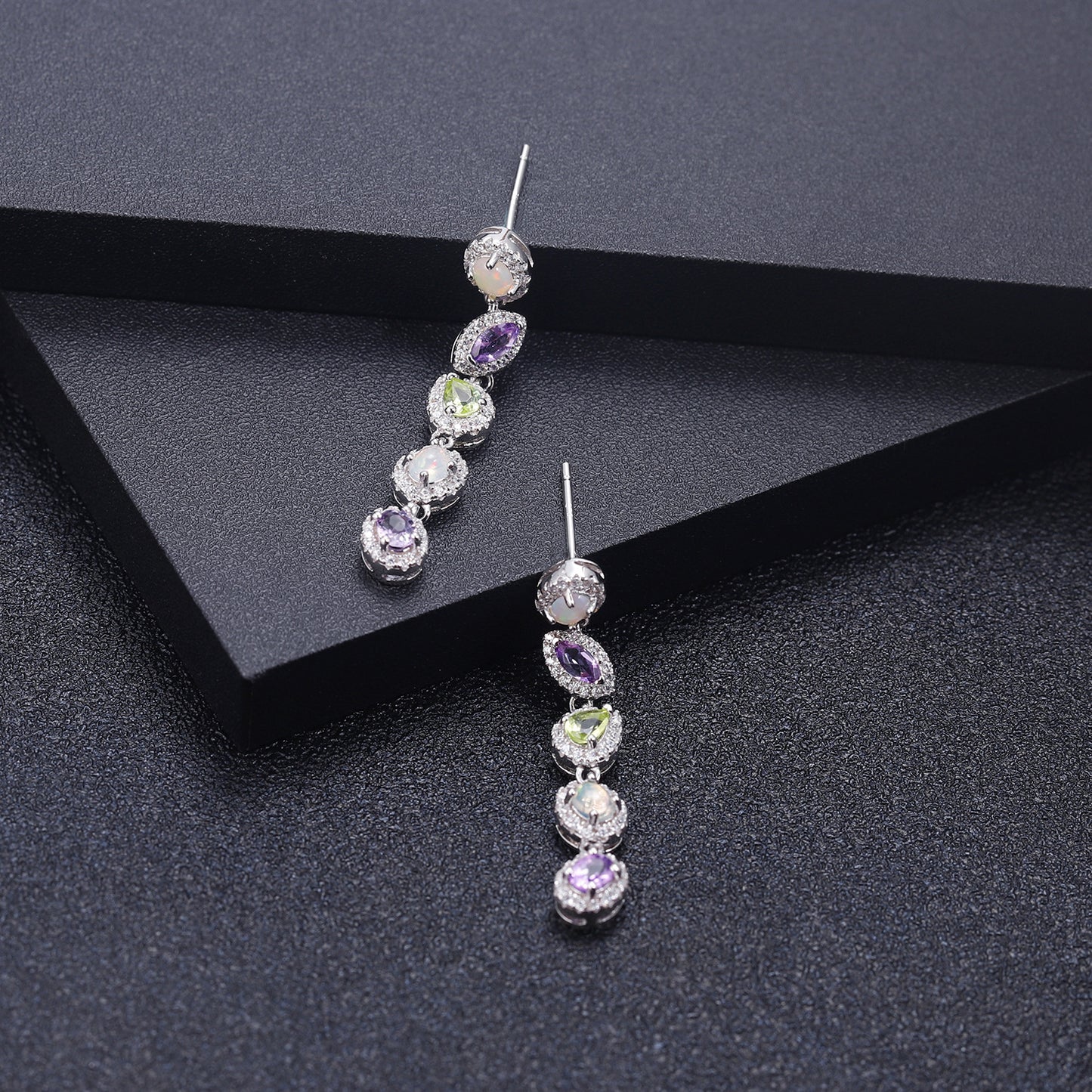 Natural Gemstone Earrings s925 Silver Inlaid Colorful Treasure Earrings Earrings