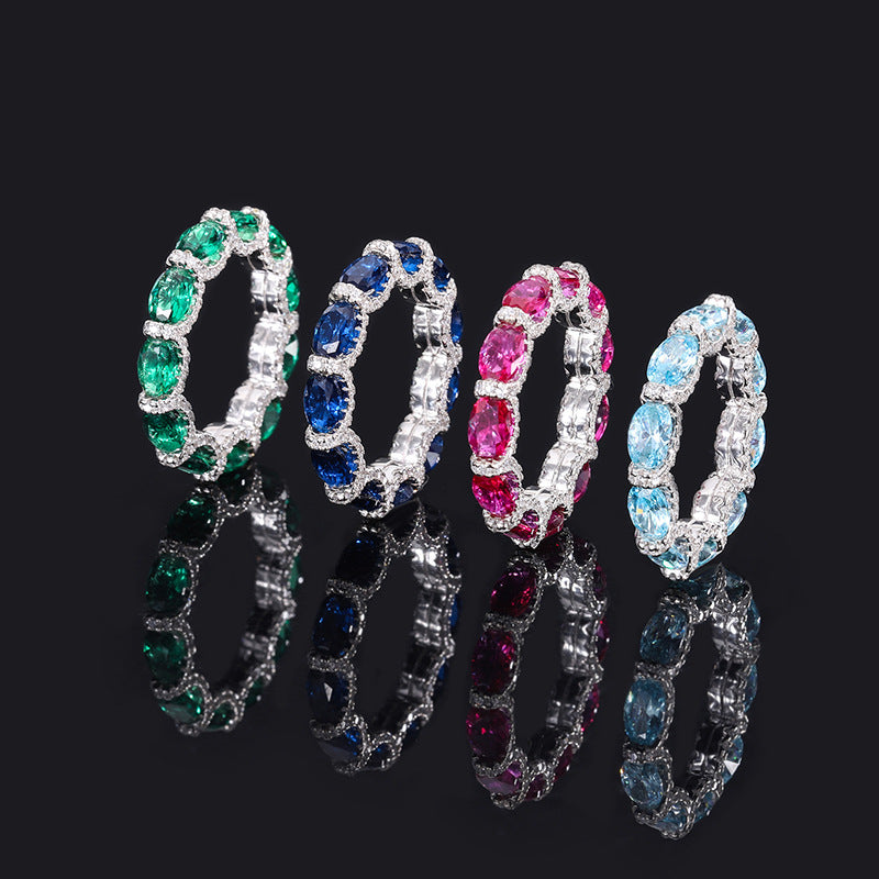 S925 Silver Ring Imitation Colored Gemstone Women's High-grade Texture 4*6 Diamond Ring Women