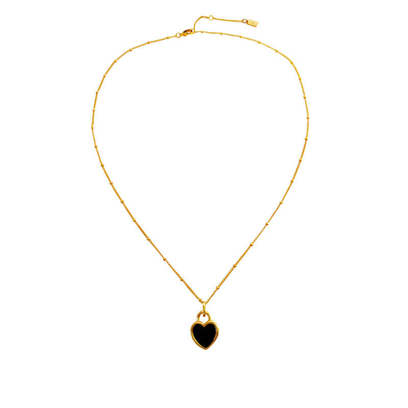 [DF] Collier d'amour double face en cuivre plaqué or véritable Corée du Sud Porte de l'Est Simple noir et blanc Style INS Chaîne de collier de tempérament doux et cool