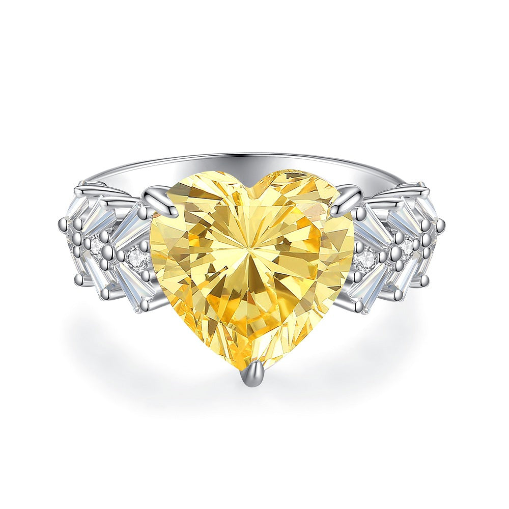 S925 Pure Silver Yellow Diamond Ring Women's Ice Flower 8A Zircon Ring Wedding Ring