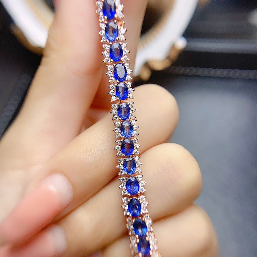 Natural sapphire bracelet S925 silver inlaid main stone 3*4 sales