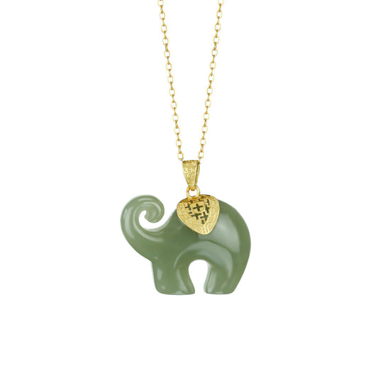 S925 Silver Plated Gold Inlaid Hotan Jade Jade Long Nose Pendant Necklace