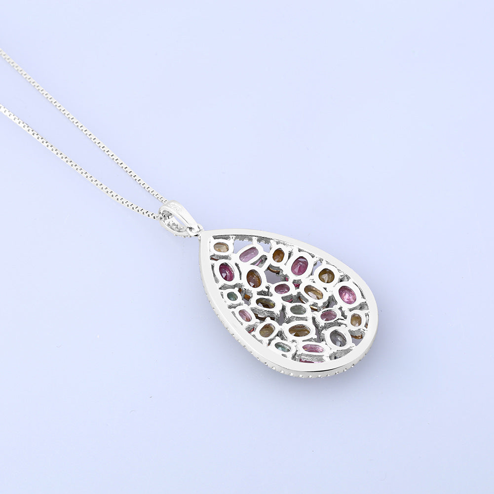 Natural tourmaline pendant necklace s925 silver fashion natural gemstone necklace