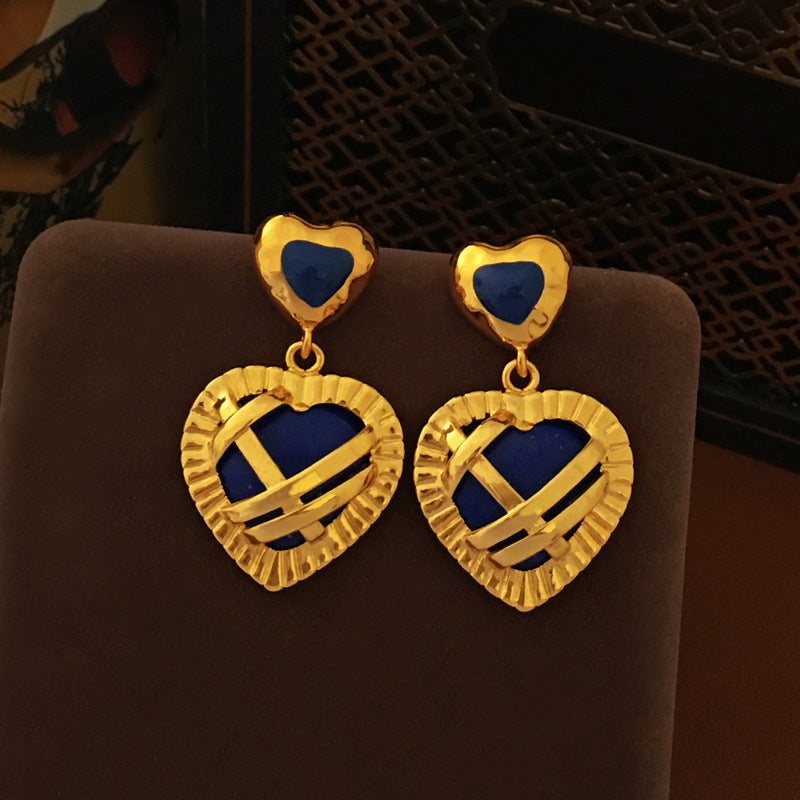 [DF] boucles d'oreilles d'amour en métal français avec aiguille en argent S925 originales avec Style élégant, petit groupe, boucles d'oreilles bleues de haute qualité