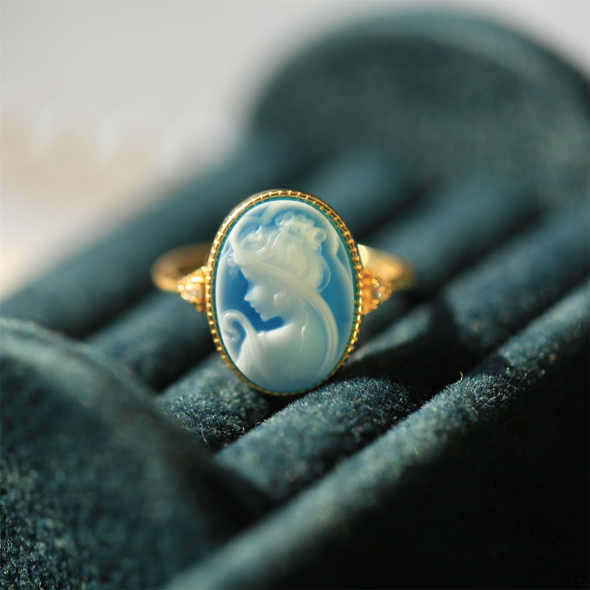 Antique S925 silver Cameo embossed beauty ring