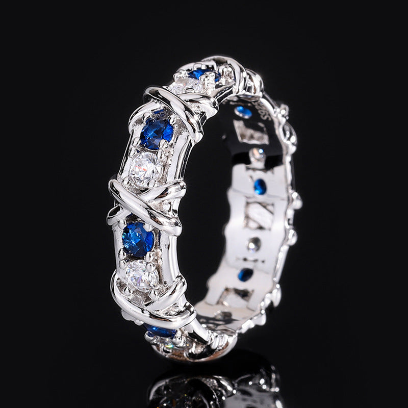 S925 full-body silver imitation color treasure row ring women's high-grade texture diamond ring women