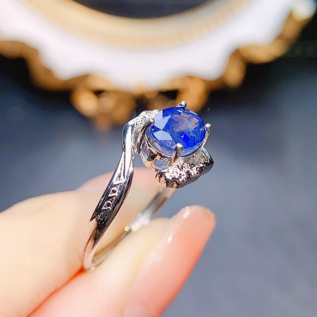 [DF]Natural Blue Sapphire Ring - S925 Silver Setting