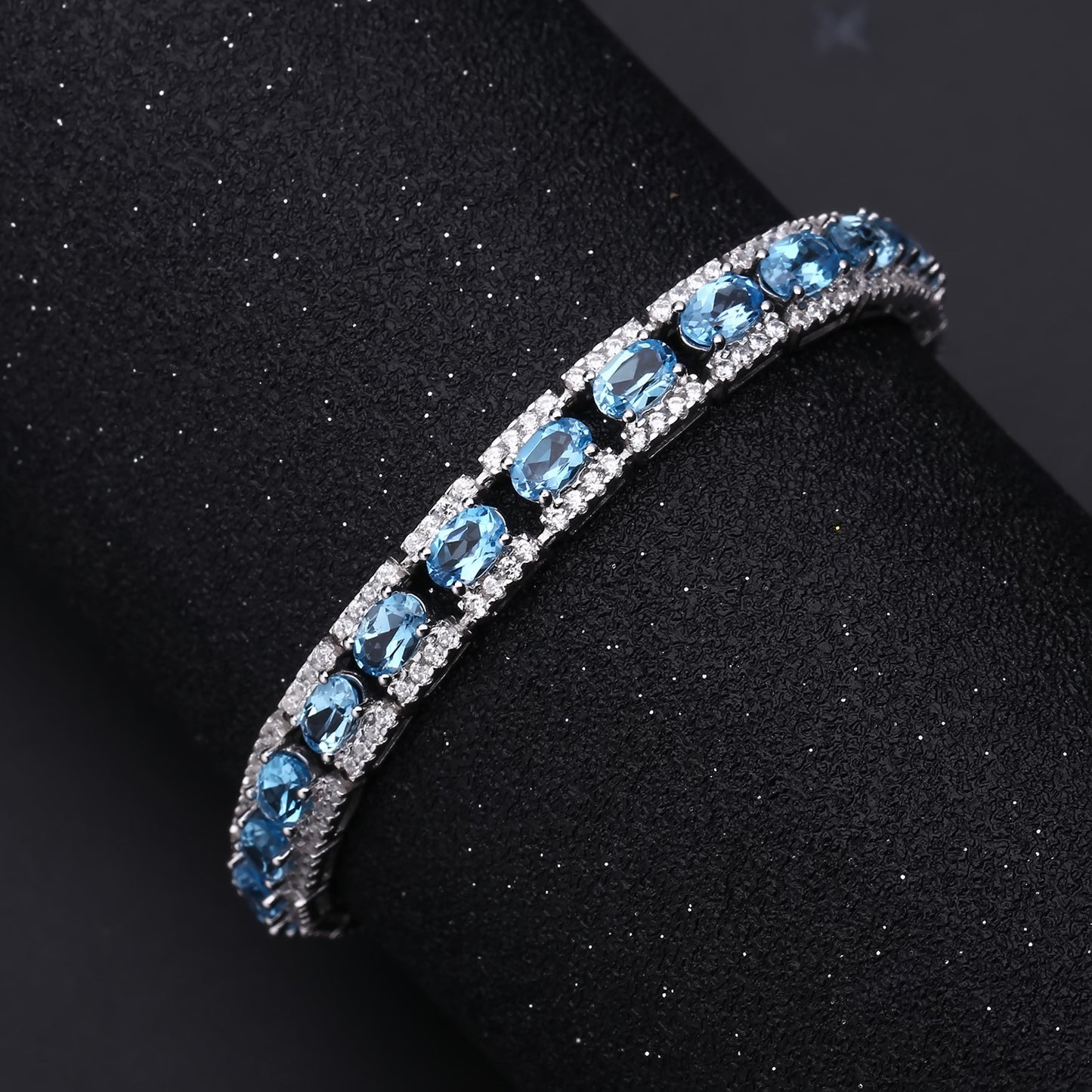 Bracelet en topaze bleue suisse naturelle pour femme, bracelet de luxe en argent S925 incrusté de trésors naturels colorés