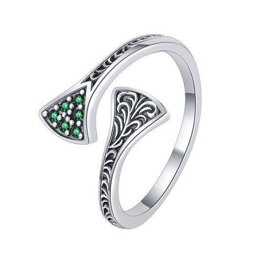 S925 sterling silver color zirconia arabesque pattern vintage distressed ring