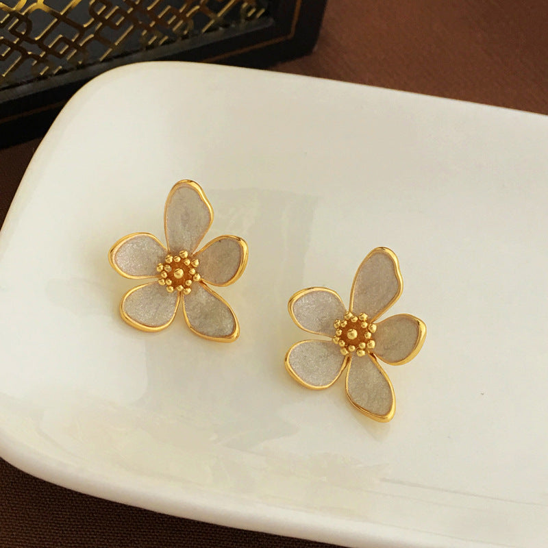 [DF] Pendientes de flor de hada de Corea con aguja de plata S925 bañados en oro y cobre, pendientes pequeños y frescos con temperamento