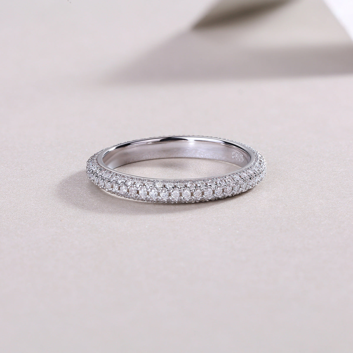 S925 Silver Ring Mosang Stone Hao Set Closed Ring