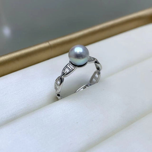 [DF]Chic Ocean Breeze Pearl Ring – 6-7mm Round Saltwater Pearl