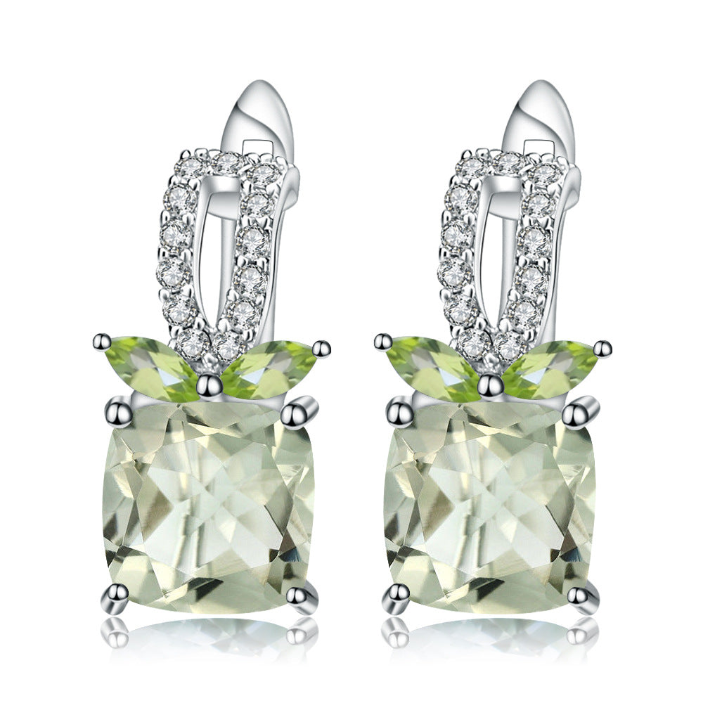 Boucles d'oreilles en améthyste verte naturelle, en argent s925 incrusté de pierres précieuses naturelles