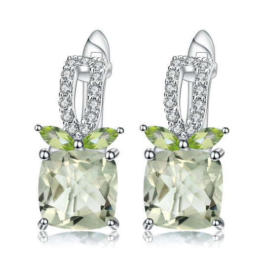 Natural Green Amethyst Earrings s925 Silver Inlaid Natural Gemstone Earrings Earrings