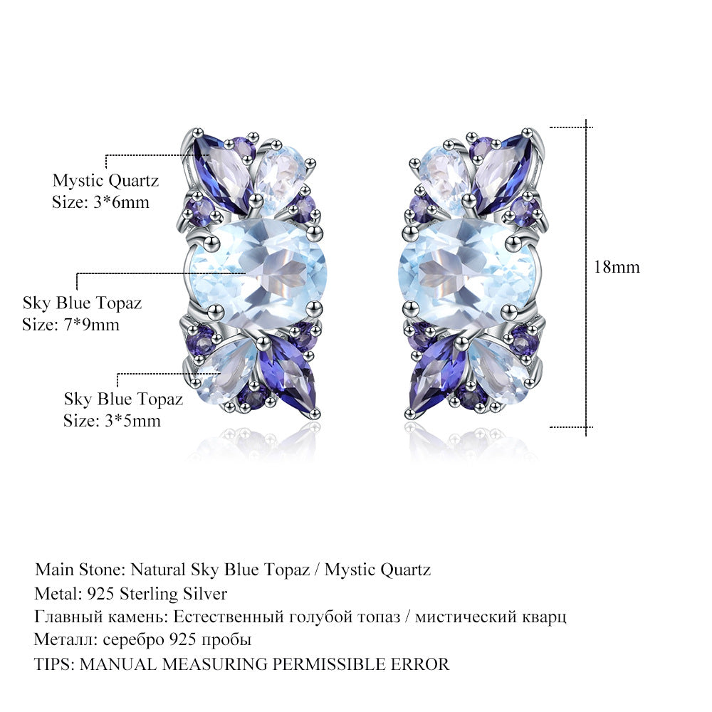 Fashionable Natural Color Treasure Topaz Earrings 925 Silver Inlaid Colorful Gemstone Crystal Earrings Earrings