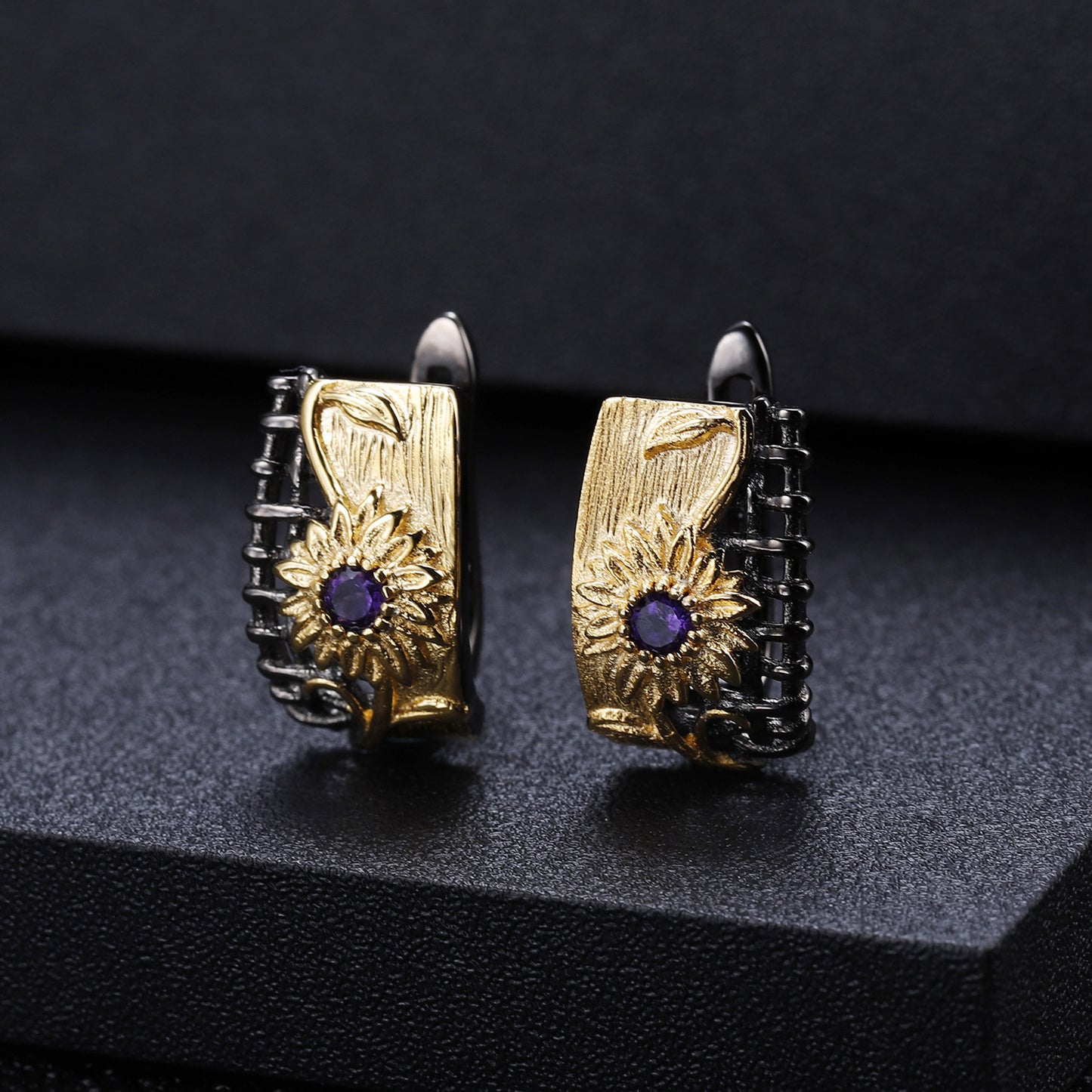 Italian craft designer earrings natural wind flower design 925 silver natural amethyst earrings earrings