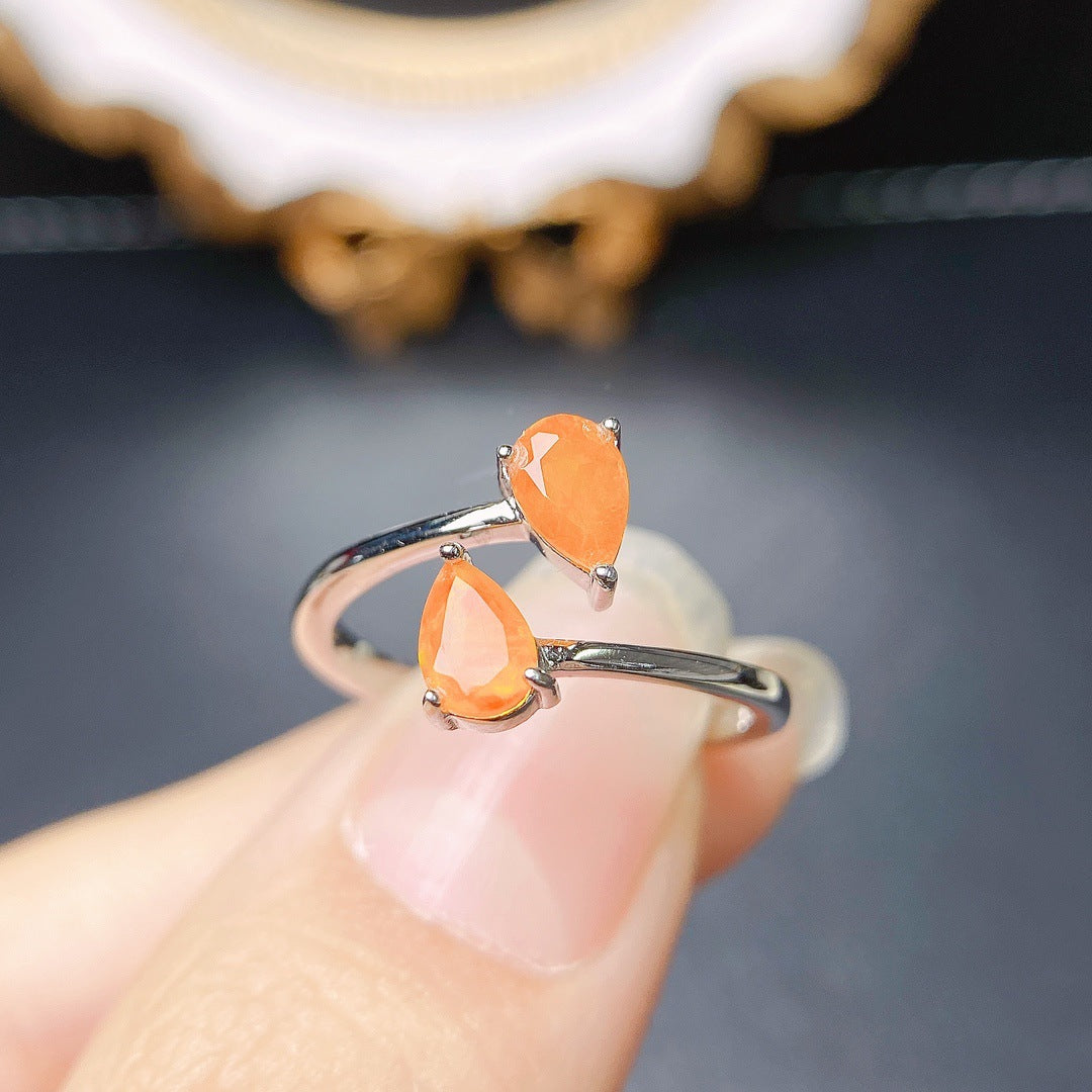 Natural Fire Opal Ring S925 silver set main stone 4*6 selling