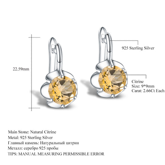 Natural yellow amethyst earrings with s925 silver inlaid topaz gemstone earrings