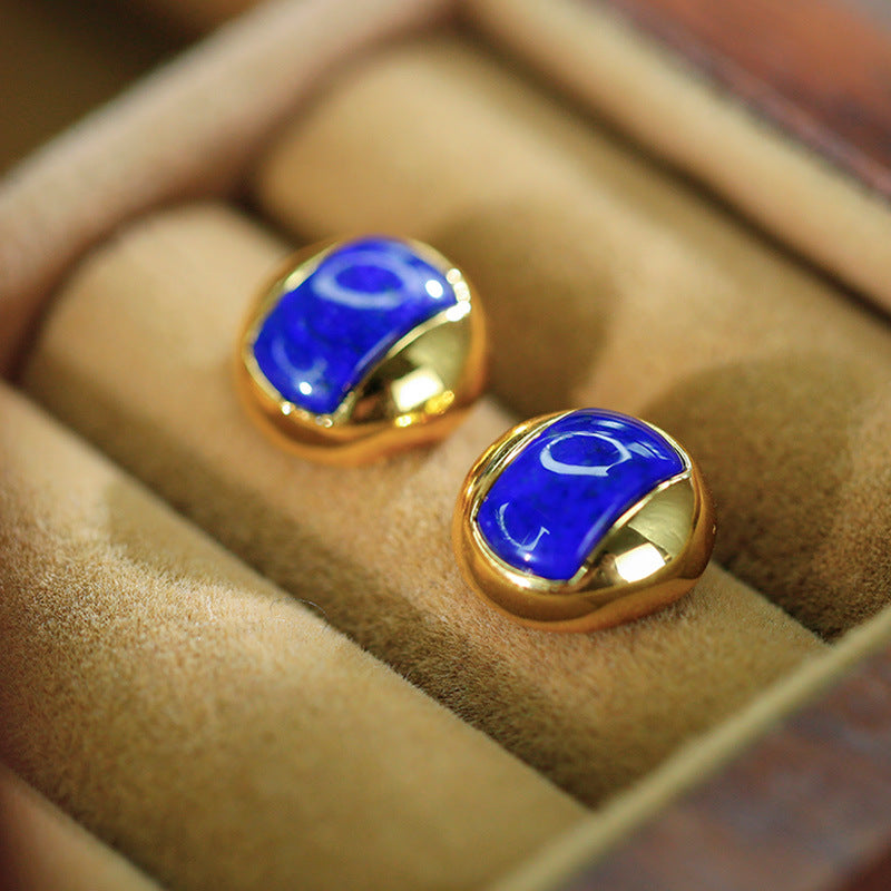 Boucles d'oreilles en lapis-lazuli plaqué argent S925, Joker classique, à la mode