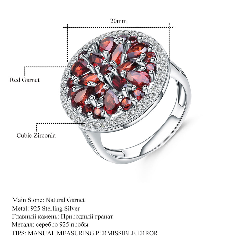 S925 sterling silver ring set with natural garnet