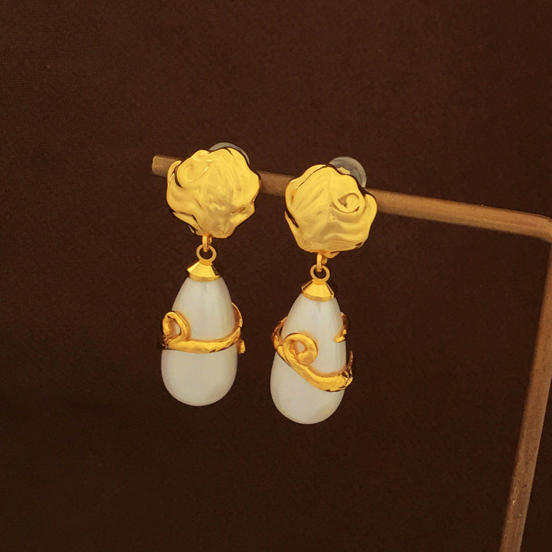 [DF]Self-designed S925 silver needle fashion Baroque Pearl Earrings with irregular water drops long ears