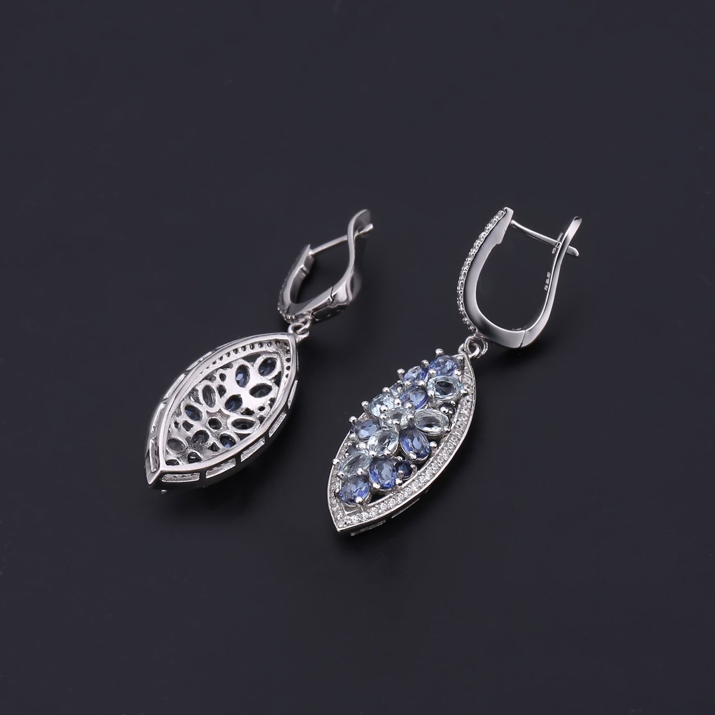 Boucles d'oreilles et boucles d'oreilles au trésor coloré naturel, boucles d'oreilles en cristal incrusté d'argent s925