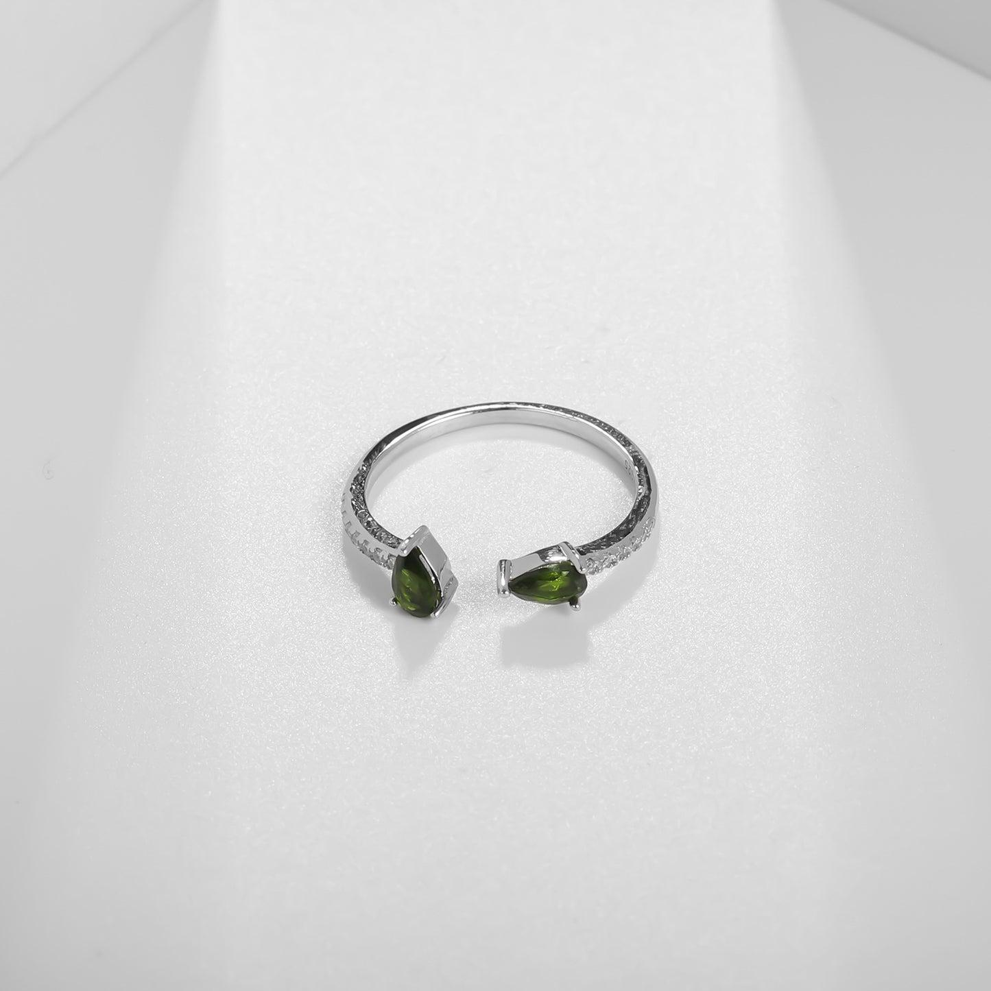 Natural Diopside Ring Adjustable 925 Silver Set Colored Stone Ring