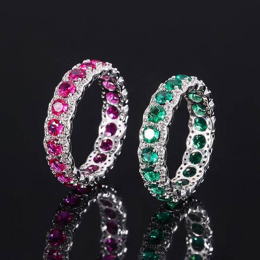 S925 Full body Silver Simulated Colorful Treasure Pairing for Women's Retro Texture Diamond Set Ring