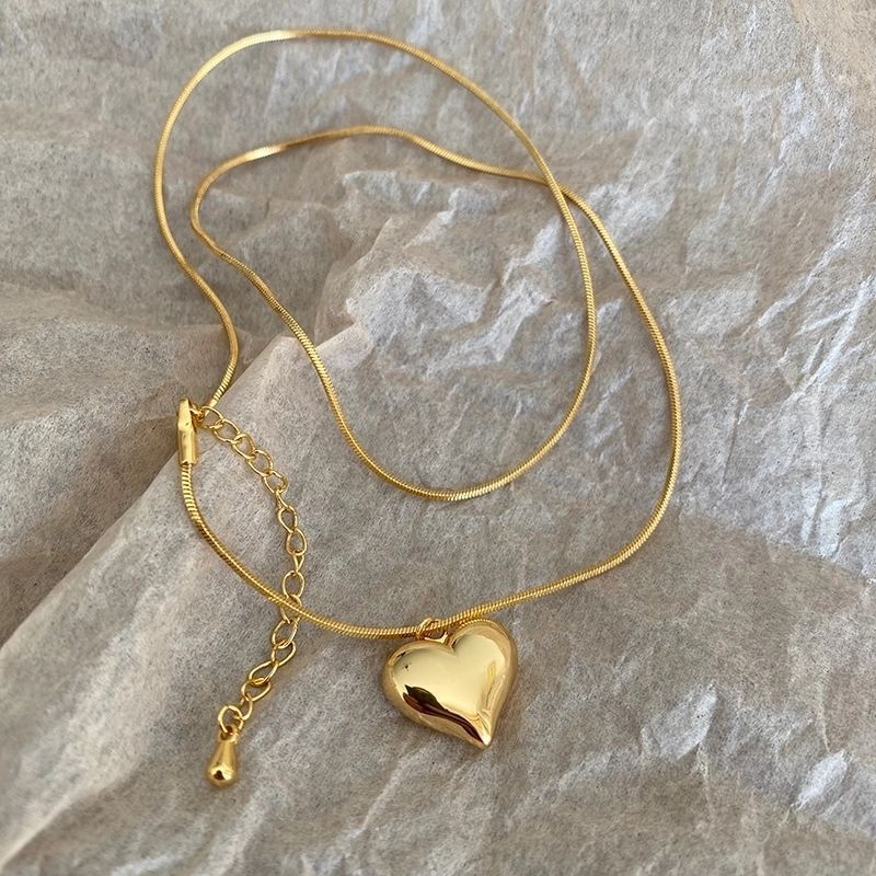 [DF]Collar de amor pequeño tridimensional simple con cadena de clavícula en forma de corazón con sensación de espejo de corazón de melocotón de doble cara, joyería versátil con incrustaciones japonesas y coreanas