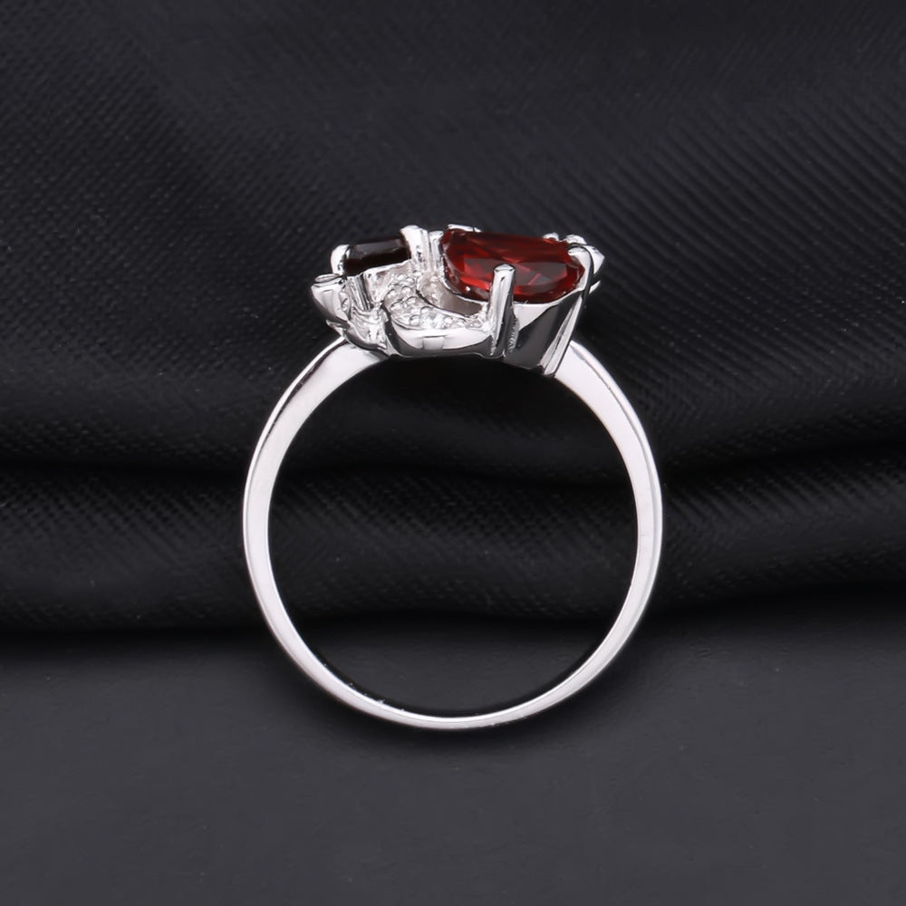 Jewelry Set Natural Colored Stone Ring Women's Fashion S925 Sterling Silver Set Garnet Ring