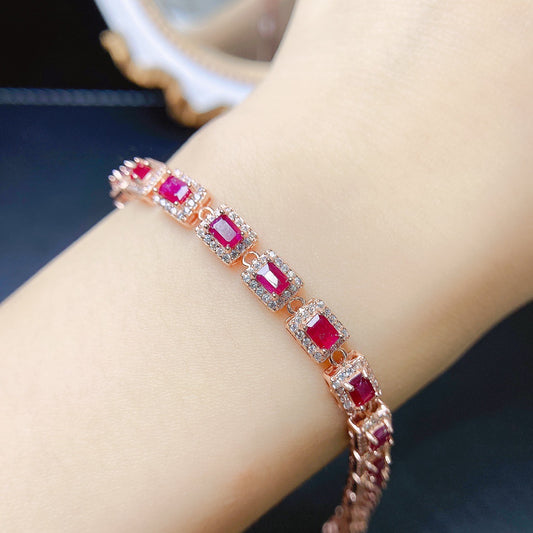 Natural ruby bracelet S925 silver inlaid main stone 3*4 sales