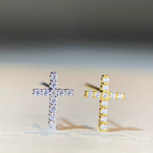 Cross Moisan Stud Earrings D Color 925 Sterling Silver Plated Earrings