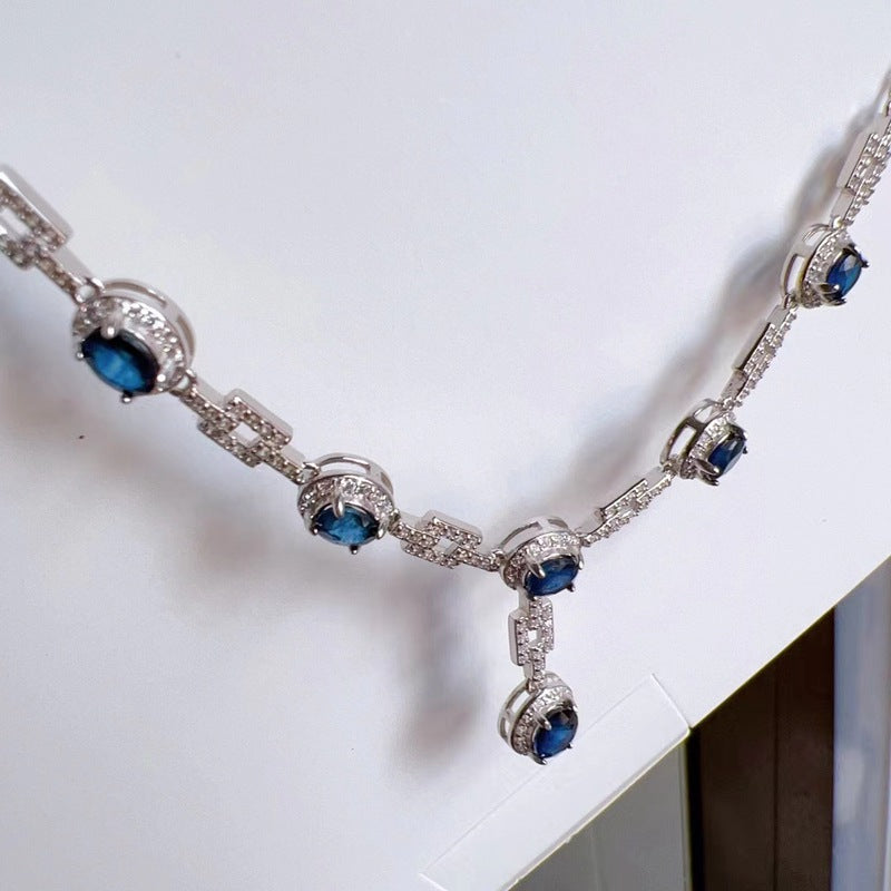 natural sapphire necklace inlaid with S925 silver pendant female silver jewelry